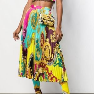 Versace Baroque Faille Silk Pleated Skirt